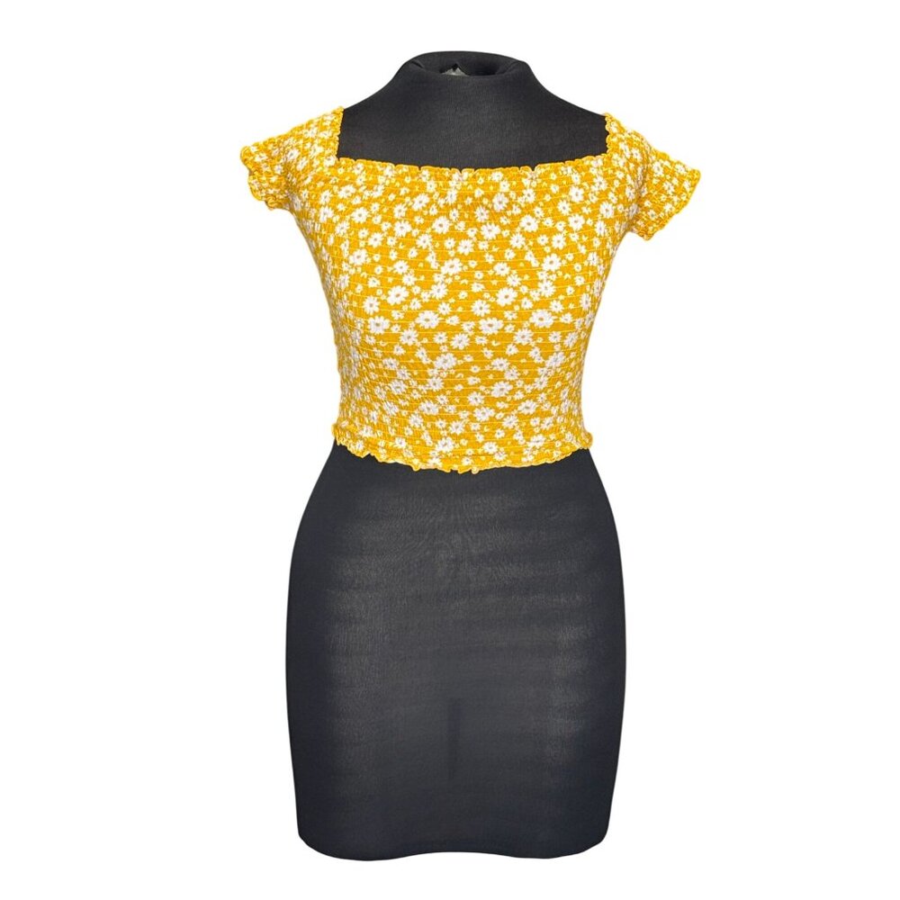 Yellow & White Floral Primark Girls Smocked Top M